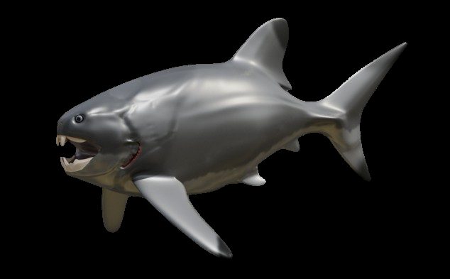 Life restoration of Dunkleosteus terrelli, an armored Devonian fish
