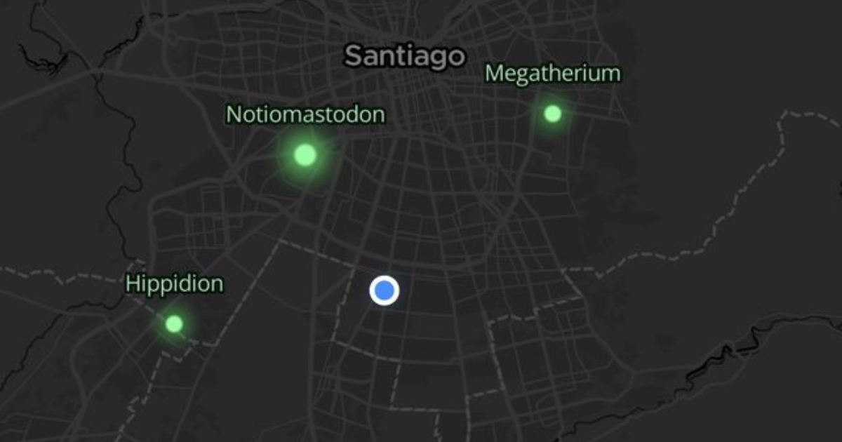The PaleoDex radar showing fossil sites around Santiago, Chile