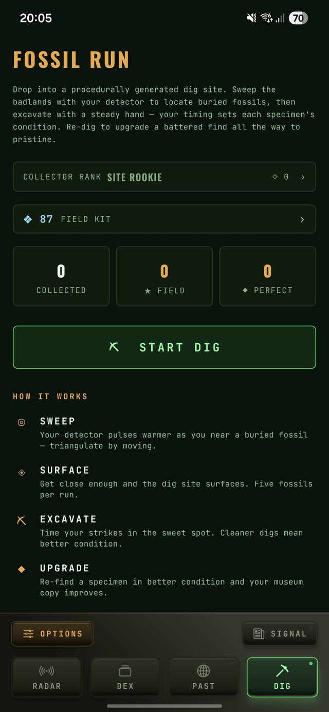 FossilRun excavation screen